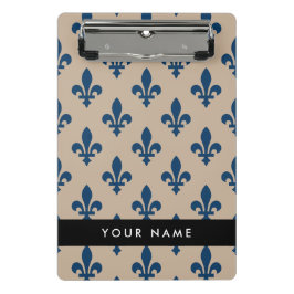 Fleur de Lis, Navy Blue on Beige, Royal, Your Name
