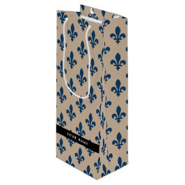 Fleur de Lis, Navy Blue on Beige, Royal, Your Name