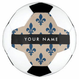 Fleur de Lis, Navy Blue on Beige, Royal, Your Name