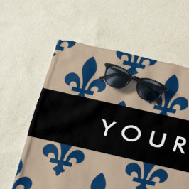 Fleur de Lis, Navy Blue on Beige, Royal, Your Name