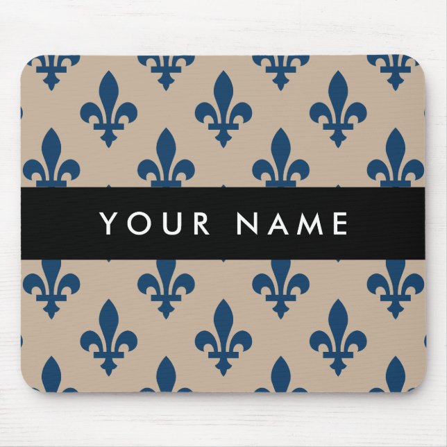 Fleur de Lis, Navy Blue on Beige, Royal, Your Name Musmatta (Framsidan)