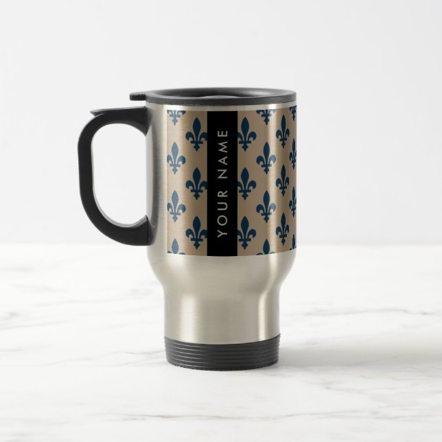 Fleur de Lis, Navy Blue on Beige, Royal, Your Name Resemugg (Vänster)