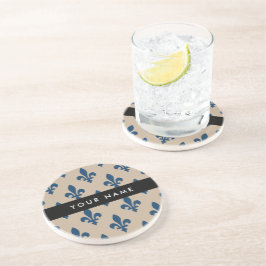 Fleur de Lis, Navy Blue on Beige, Royal, Your Name Underlägg