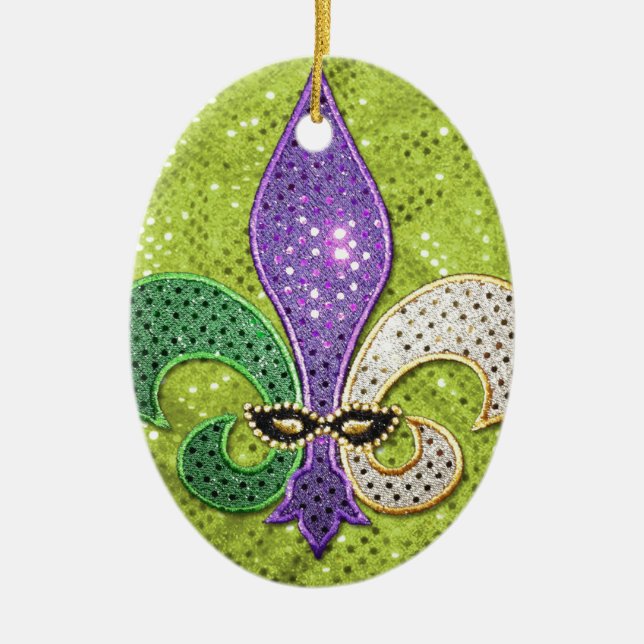 Fleur De Lis New Orleans juvelgnistra Julgransprydnad Keramik (Framsidan)