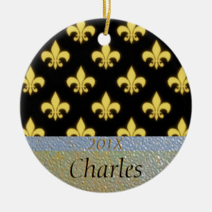 Fleur de Lis New Orleans svart guldpersonlig Julgransprydnad Keramik