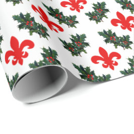 Fleur de Lis och järnek som slår in papper Presentpapper