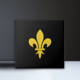 Fleur de Lis on Black Ceramic Tile Kakelplatta