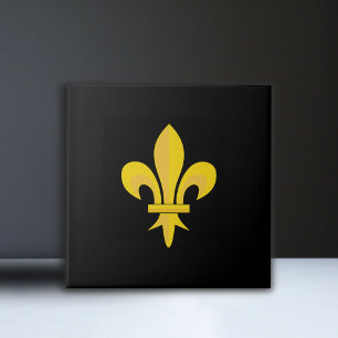 Fleur de Lis on Black Ceramic Tile Kakelplatta