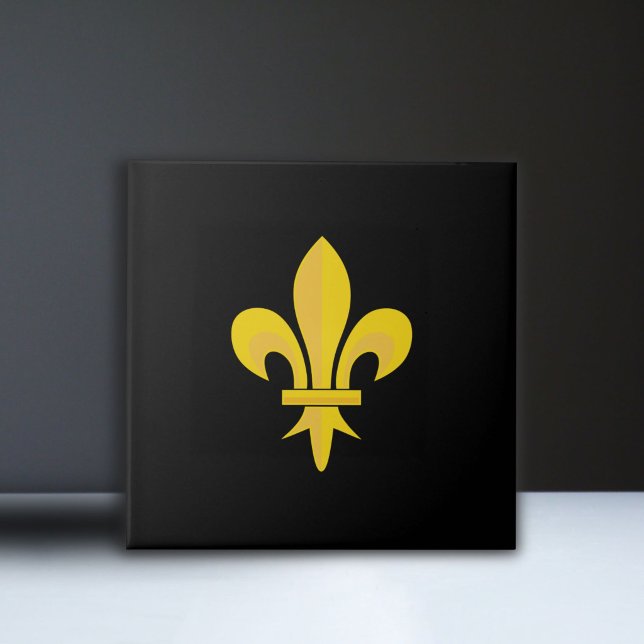 Fleur de Lis on Black Ceramic Tile Kakelplatta (Fleur de Lis on Black Ceramic Tile )