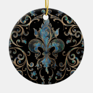 Fleur-de-lis-ornament Abalone-Snäckan och Guld Julgransprydnad Keramik