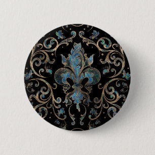 Fleur-de-lis-ornament Abalone-Snäckan och Guld Knapp