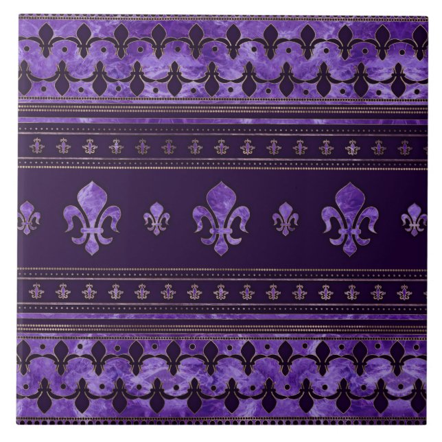 Fleur-de-lis-ornament Amethyst-lila Kakelplatta (Framsidan)