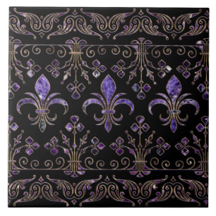 Fleur-de-lis-ornament Ametyst-lila Kakelplatta