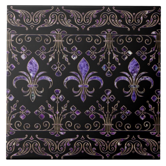 Fleur-de-lis-ornament Ametyst-lila Kakelplatta (Framsidan)