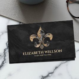 Fleur-de-lis Ornament Black Marble och guld Visitkort