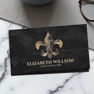 Fleur-de-lis Ornament Black Marble och guld Visitkort