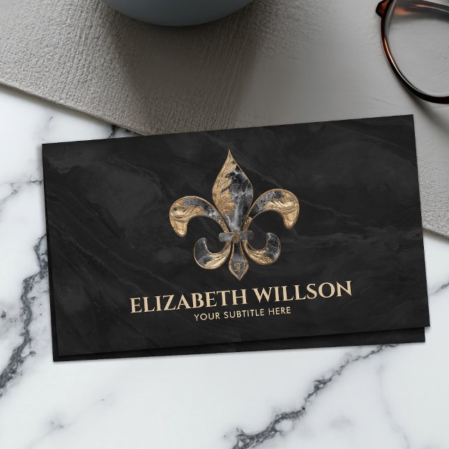 Fleur-de-lis Ornament Black Marble och guld Visitkort (Skapare uppladdad)