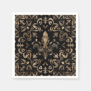 Fleur-de-lis ornament Black och Guld Pappersservett