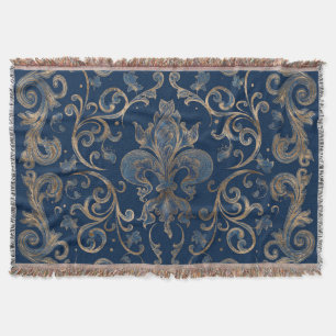 Fleur-de-lis ornament Blue Marble och Guld Filt