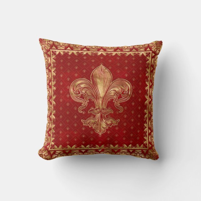 Fleur-de-lis ornament Luxury Red Kudde (Framsida)