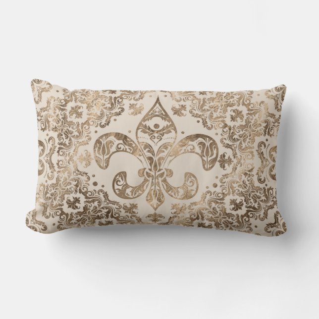 Fleur-de-lis Ornament - pastel guld Lumbarkudde (Framsida)