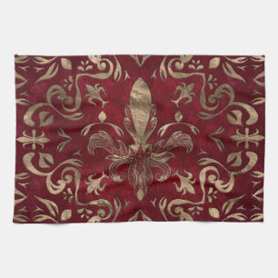 Fleur-de-lis ornament Red och Guld Kökshandduk
