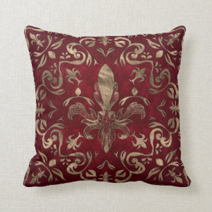 Fleur-de-lis ornament Red och Guld Kudde