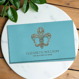 Fleur-de-lis Ornament Vintage Guld och blue Visitkort
