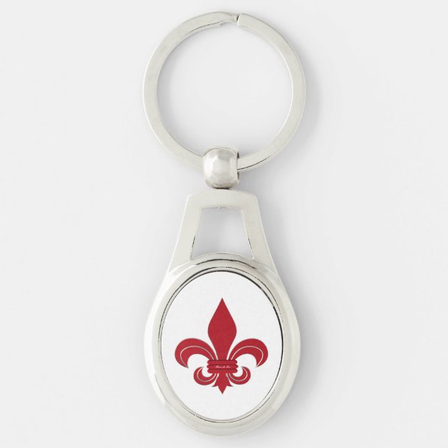 Fleur de Lis Ovalt Silverfärgad Nyckelring (Framsidan)