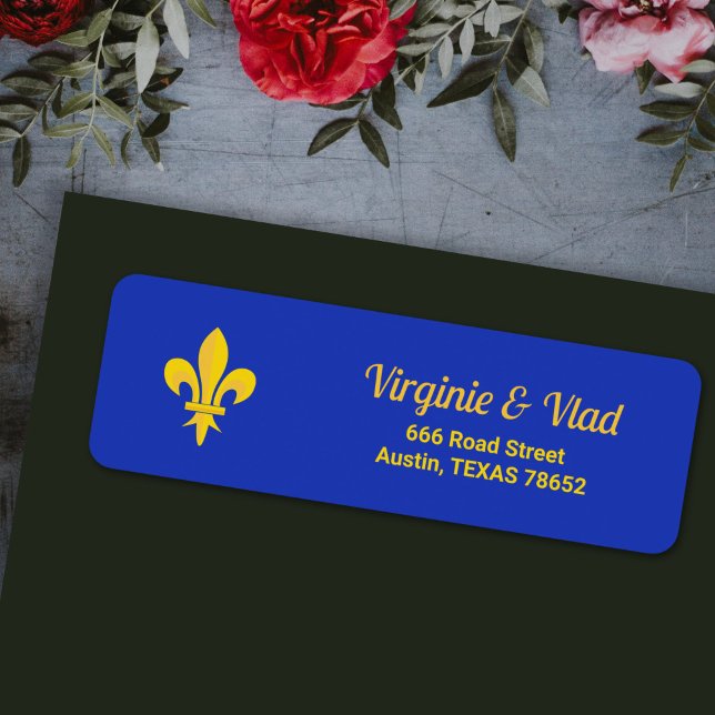 Fleur de Lis på Royalet Blå returadressetikett Returadress Etikett (Fleur de Lis on Royal Blue return address label)