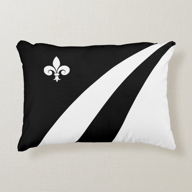 Fleur de lis på svarta och vita vågor prydnadskudde (Framsidan)