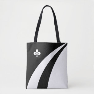 Fleur de lis på svarta och vita vågor tygkasse
