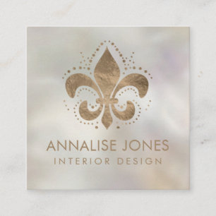 Fleur-de-lis Pastel Guld på pärlor Fyrkantigt Visitkort