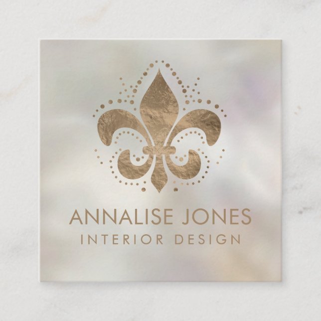 Fleur-de-lis Pastel Guld på pärlor Fyrkantigt Visitkort (Framsida)