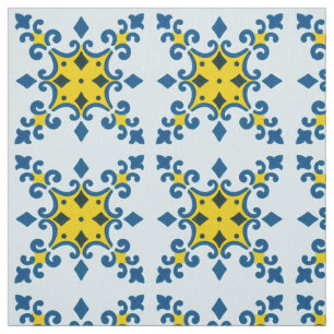 Fleur De Lis portugisiska Azulejo Diamond Shape Tyg