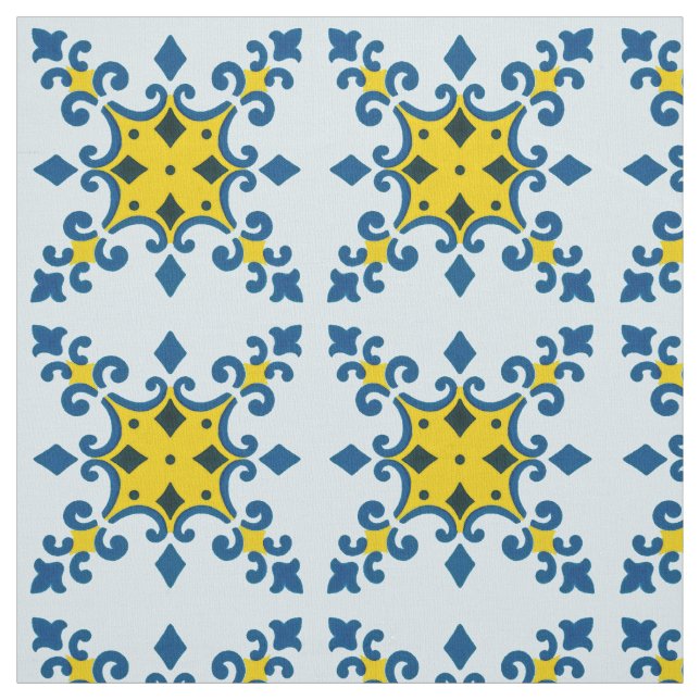 Fleur De Lis portugisiska Azulejo Diamond Shape Tyg (Provkarta)
