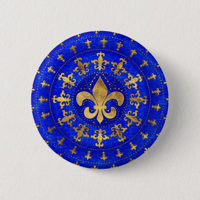 Fleur-de-lis prydent Lapis Lazuli och Guld Knapp (Framsida)