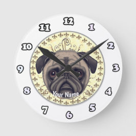 Fleur De Lis Pug-klocka Rund Klocka
