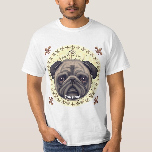 Fleur De Lis Pug T Shirt (Framsida)