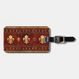 Fleur-de-lis Red Marble och Guld Bagagebricka