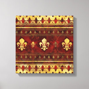 Fleur-de-lis Red Marble och Guld Canvastryck