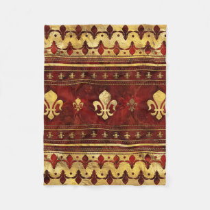 Fleur-de-lis Red Marble och Guld Fleecefilt