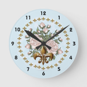 Fleur de lis ro rund klocka