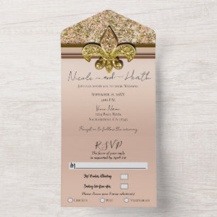 Fleur-de-lis Rodd Rosa Guld Glitter Glam Bröllop