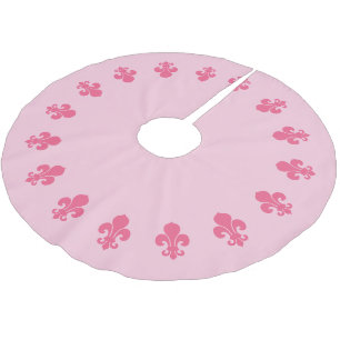Fleur De Lis Rosa Brushed Polyester Träd Skirt Julgransmatta Borstad Polyester