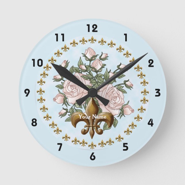 Fleur de lis rosor  rund klocka (Framsida)