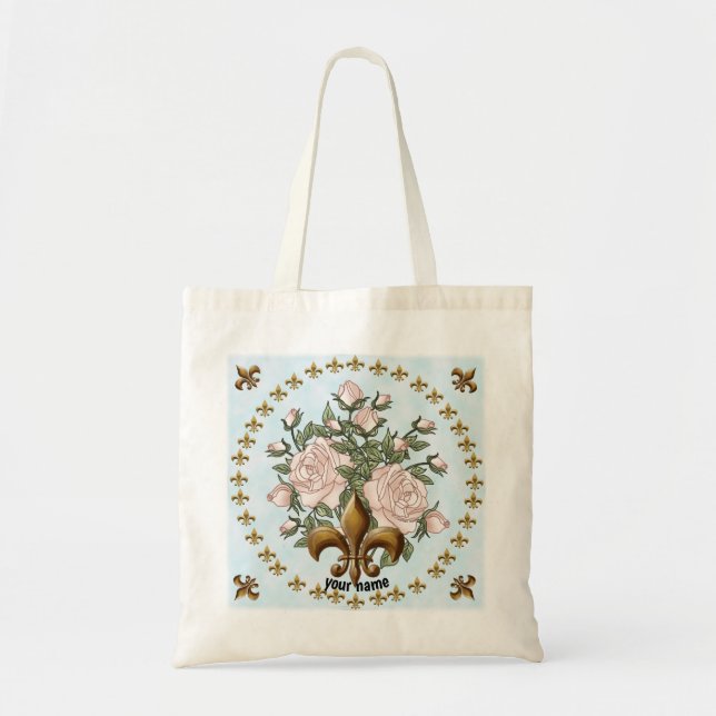 Fleur De Lis Rosor tote handväska Tygkasse (Framsidan)