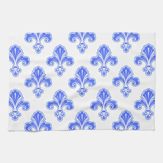 Fleur-de-lis, Royal Blue & White Kökshandduk (Horisontell)