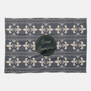 Fleur de Lis, royalets sjömän i mönster. text. Kökshandduk