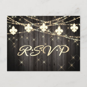 Fleur de Lis Rustic Ljus   Boho Bröllop OSA Inbjudan Vykort